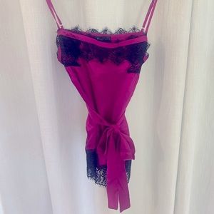 Bebe fuschia & black silk and lace camisole